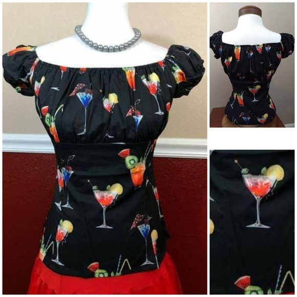 Glitz Glam and Rebellion Tops - NWT Cocktails Pinup Peasant Top